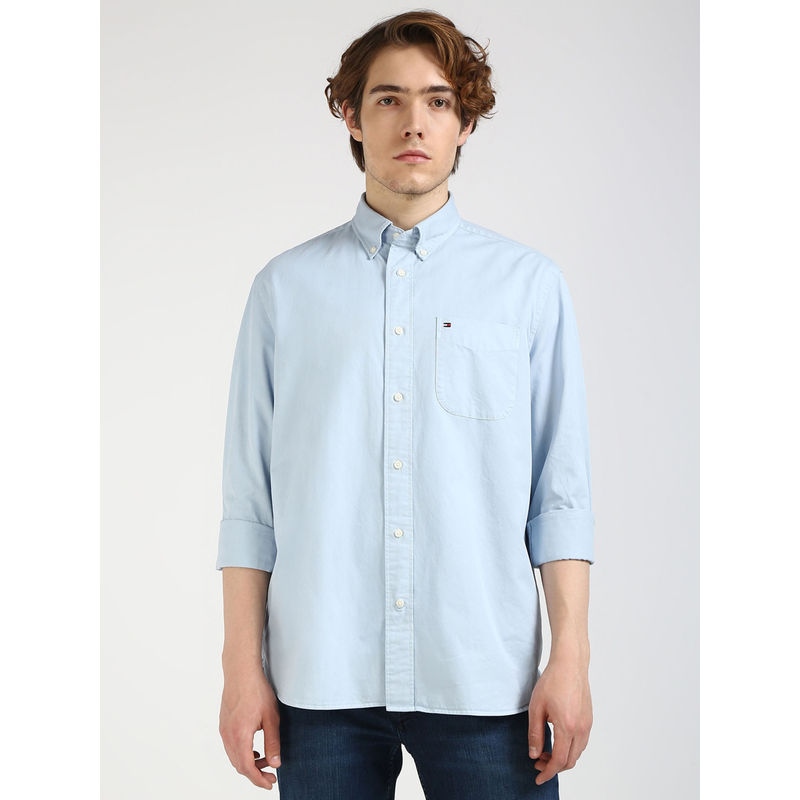 Tommy Hilfiger Men Blue Relaxed Fit Solid Shirt (S)