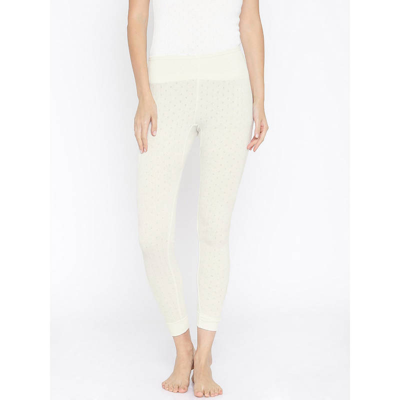 Kanvin Off White Patterned Thermal Leggings (2XL) Off White