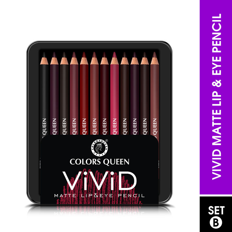 Colors Queen Vivid Matte 12 Lip & Eye Pencil (Set - B)