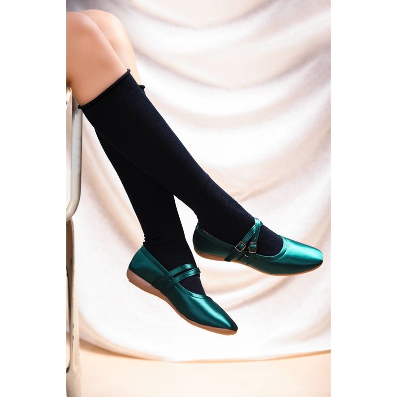 SHUZ TOUCH Green Shuz Touch Green Cross-Strap Mary Jane Flat Ballerina (EURO 38)