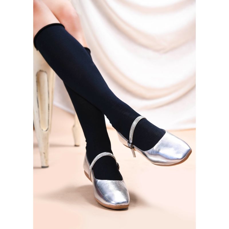 SHUZ TOUCH Silver Shuz Touch Silver Metallic Embellished Mary Jane Flat Ballerina (EURO 40)