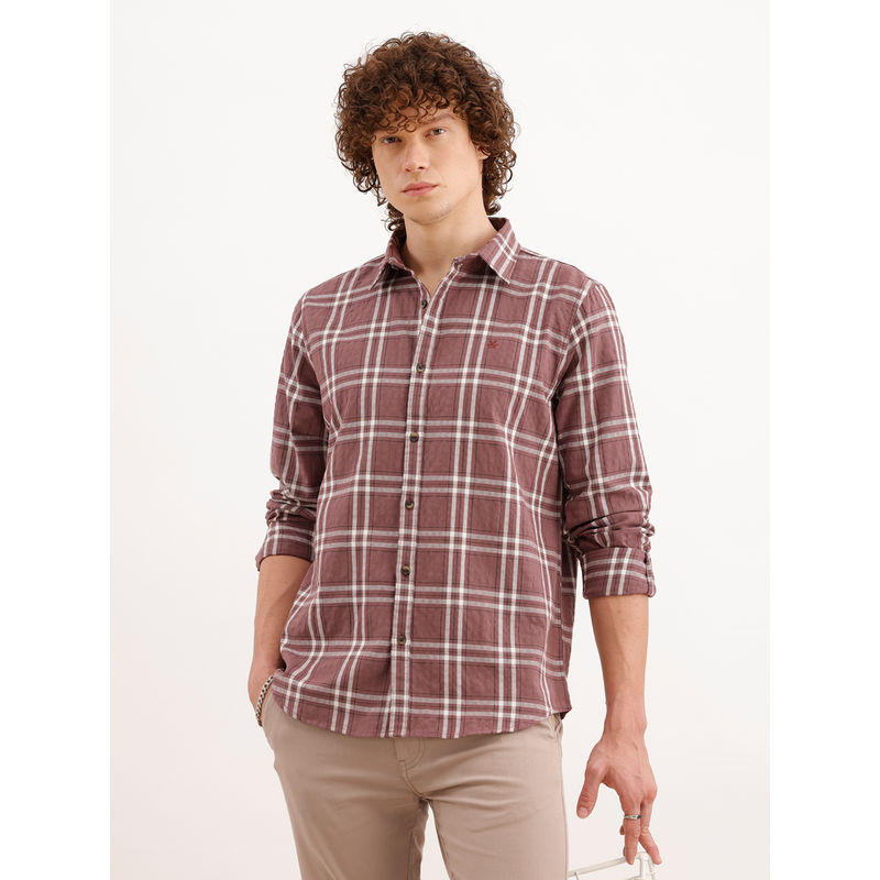 WROGN Slim Fit Checkered Mauve Shirt (S)