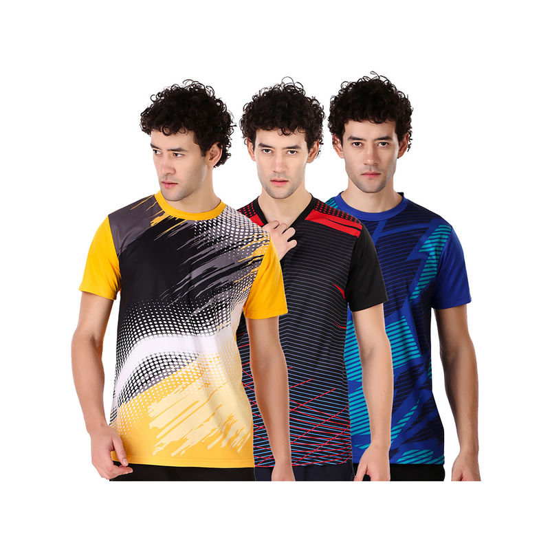 Vector X Printed Men Round Neck T-Shirt 100 % Polyester (Pack of 3) (L)