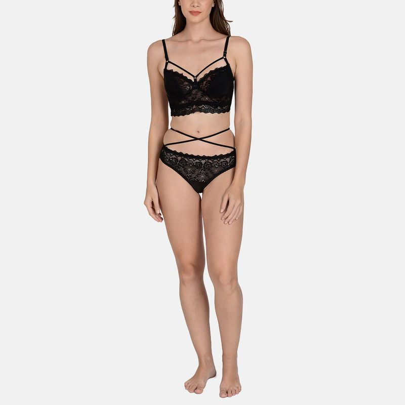 Mod & Shy Lacy Caze,Side Wired, Non Padded Lingerie Set Black (32C)