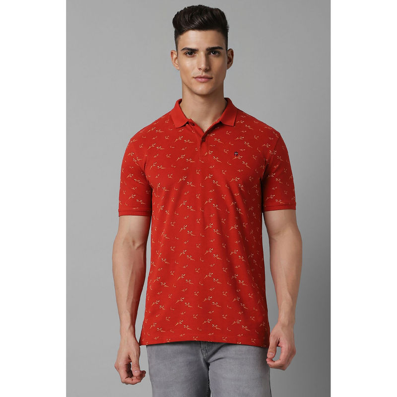 Louis Philippe Men Red Print Polo Neck T-Shirt (L)