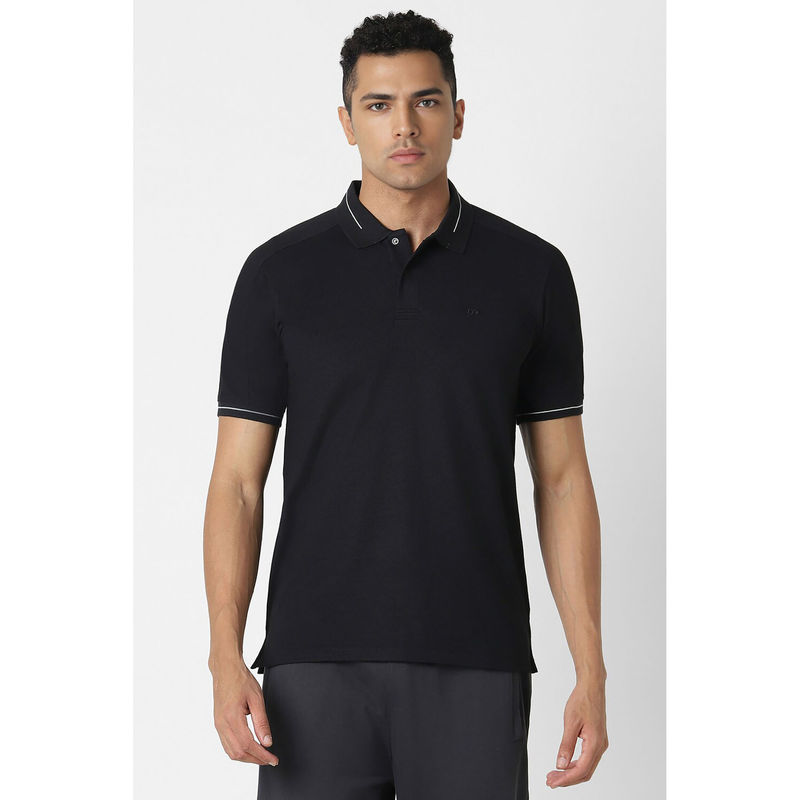 Peter England Men Black Solid Polo Neck Polo T-Shirts (M)