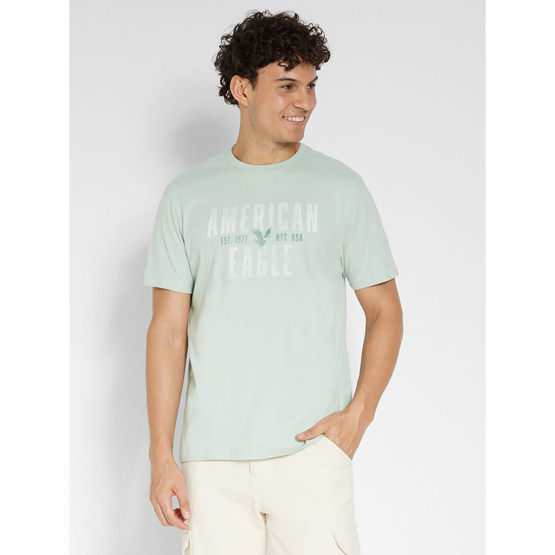 American Eagle Men Green Logo Graphic T-Shirt (L)
