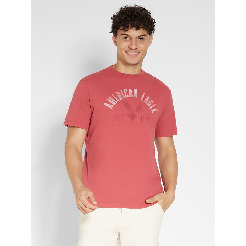 American Eagle Men Pink Logo Graphic T-Shirt (XS)