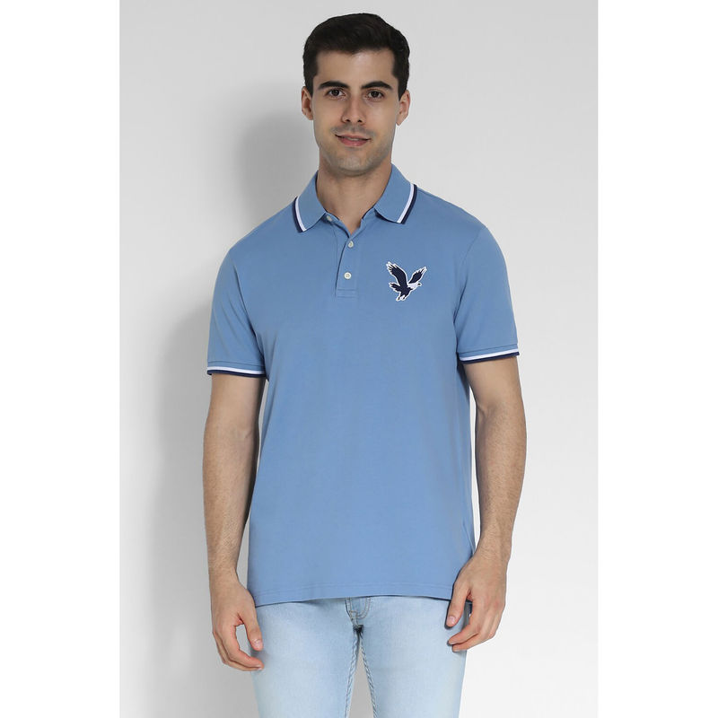 American Eagle Men Blue Logo Flex Pique Polo Shirt (L)