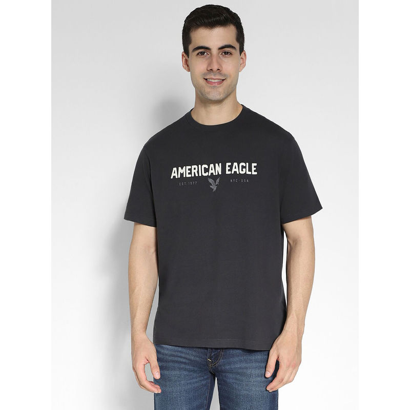 American Eagle Men Black Logo Graphic T-Shirt (S)