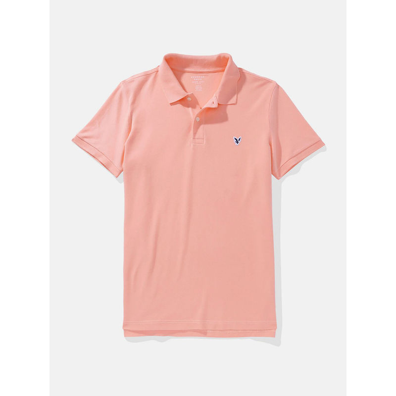 American Eagle Men Peach Slim Fit Flex Pique Polo Shirt (M)