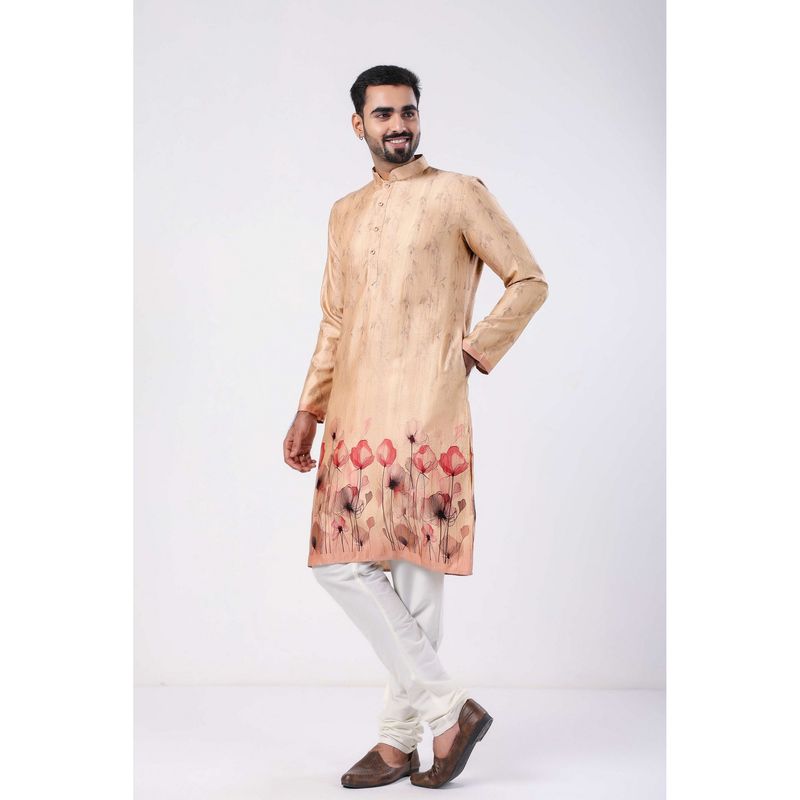 ETHNIC INDIA Printed Polyester Beige Regular Straight Kurta (38)