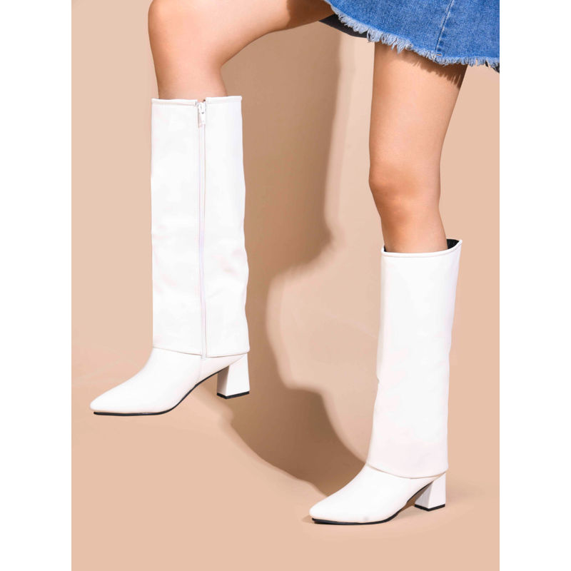 SHUZ TOUCH Women White Knee High Slouch Casual Boots (EURO 35)