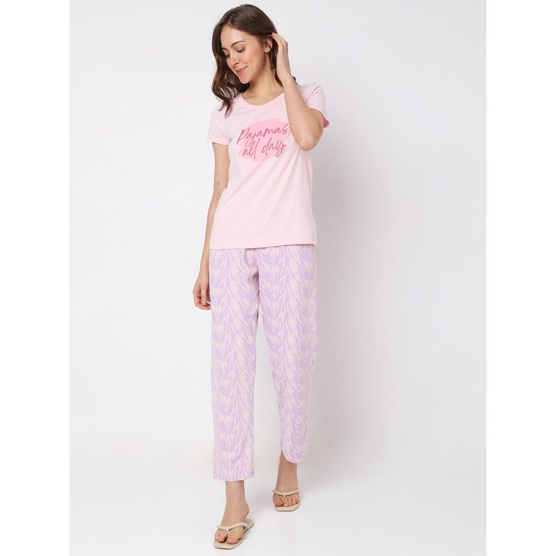 Vero Moda Intimates Women Pink Sleepwear Set With 1 T-Shirt & 1 Pyjama