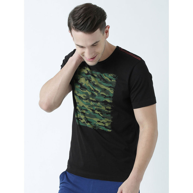 Huetrap Mens Printed Round Neck Black T-Shirt (S)