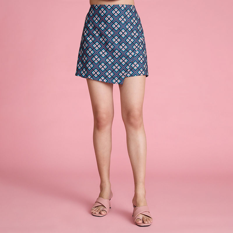 Twenty Dresses by Nykaa Fashion Blue High Waist Geometric Print Skirt (26)