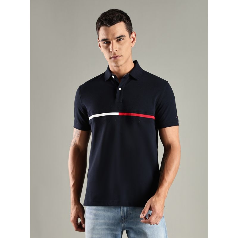 Tommy Hilfiger Navy Blue Logo Relaxed Fit Cotton Polo T-Shirt (S)