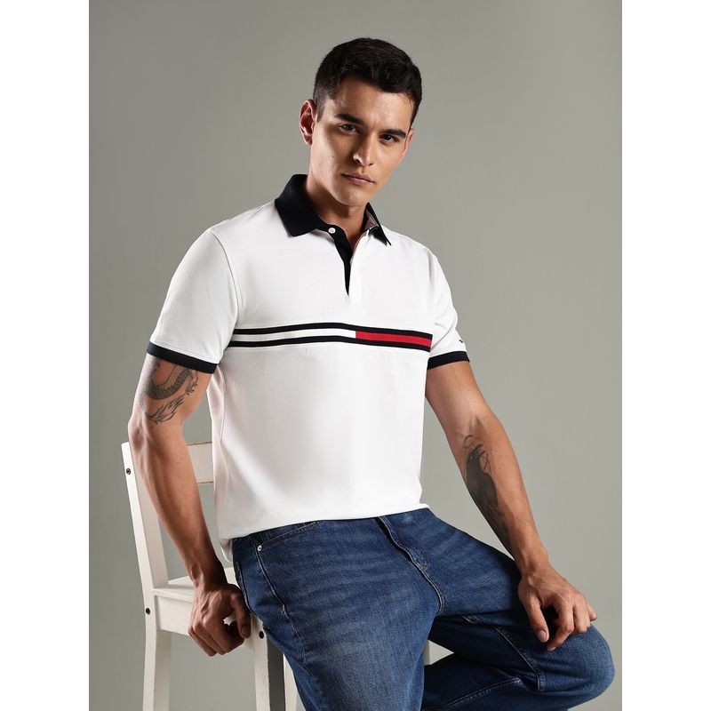 Tommy Hilfiger White Logo Relaxed Fit Cotton Polo T-Shirt (S)