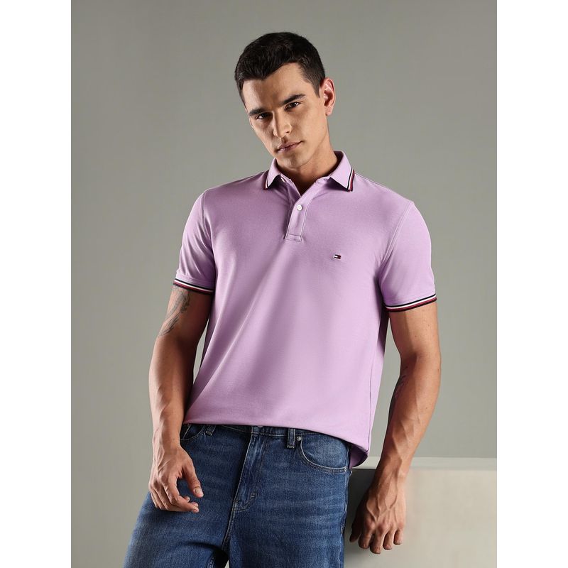 Tommy Hilfiger Purple Solid Regular Fit Cotton Polo T-Shirt (XS)