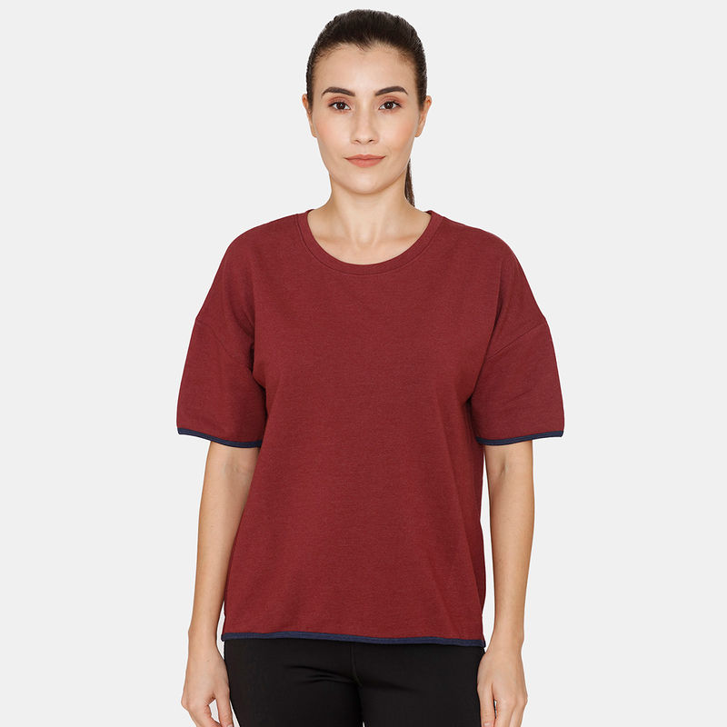 Zivame Zelocity Relaxed Fit T-Shirt - Tawny Port (S)