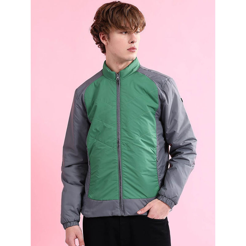 The Indian Garage Co Green Colorblock Regular Fit Jacket (L)