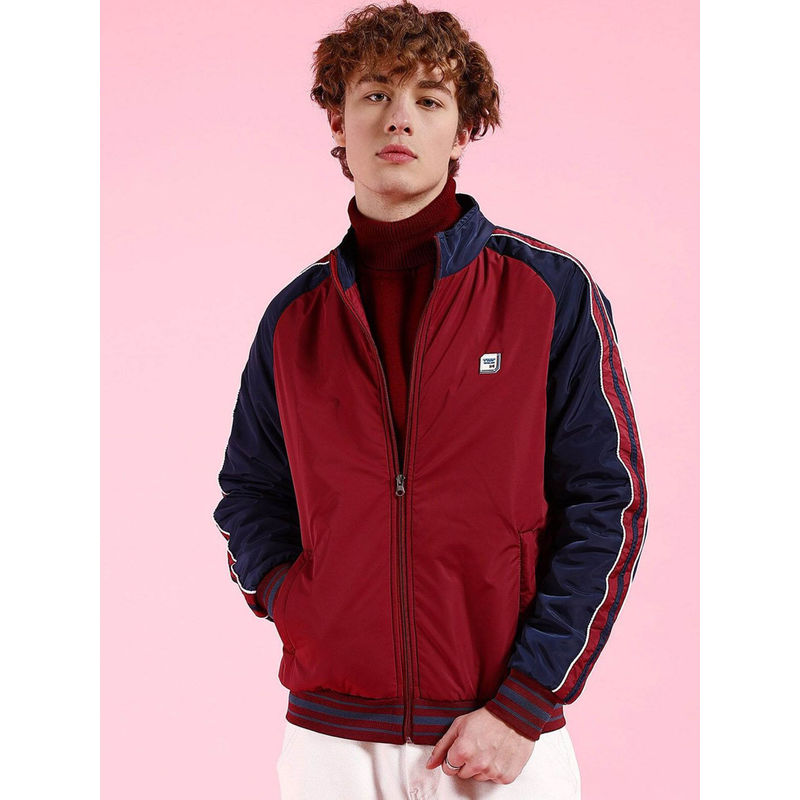 The Indian Garage Co Maroon Colorblock Regular Fit Jacket (L)