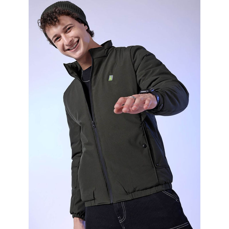 The Indian Garage Co Olive Solid Regular Fit Jacket (M)