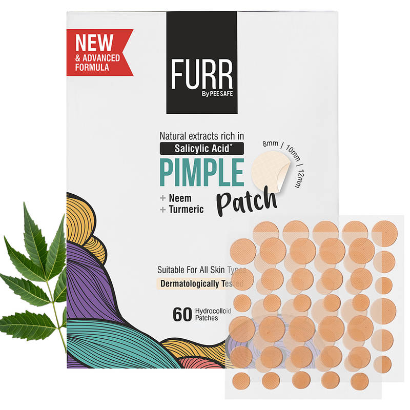 FURR Pimple Patches - 60 Hydrocolloid Pimple Patches in 3 Sizes With Turmeric & Neem