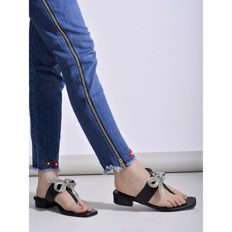 Buy Shoetopia Elegant Rhinestones Bow Black Sandels For Women and Girls ...