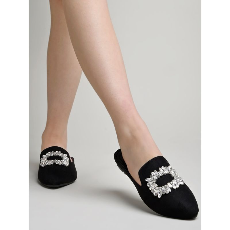 Shoetopia Classic Embellished Bow Detailed Black Mules For Women and Girls (EURO 36)