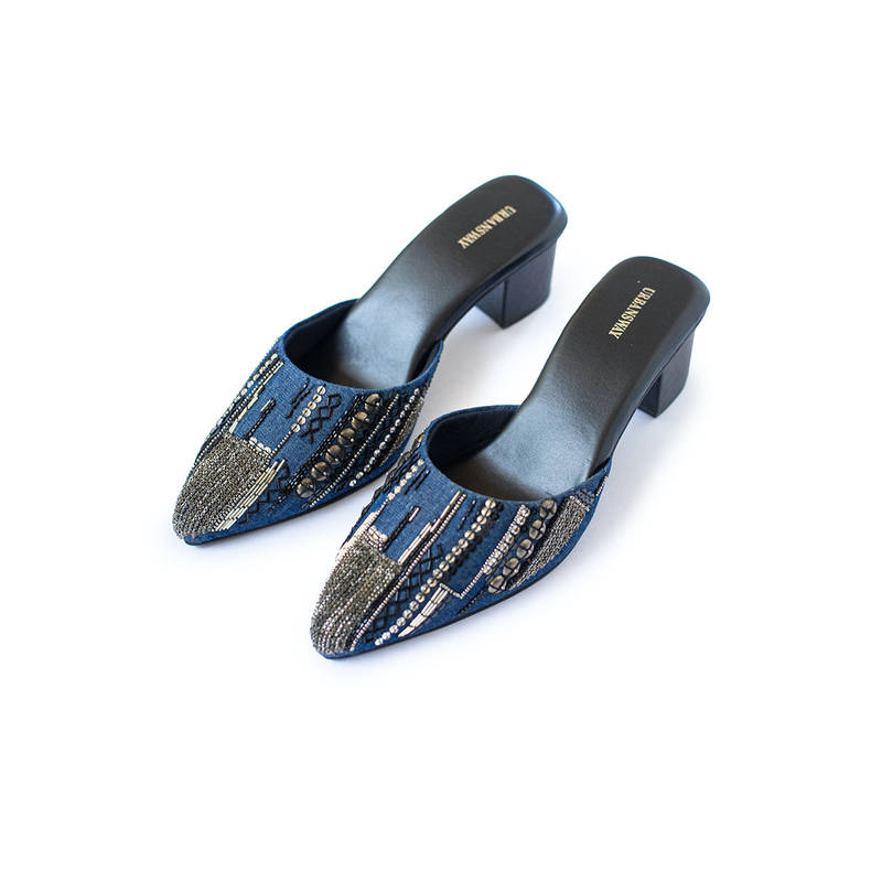 UrbanSway Blue Pointed Toe Denim Mules (EURO 41)