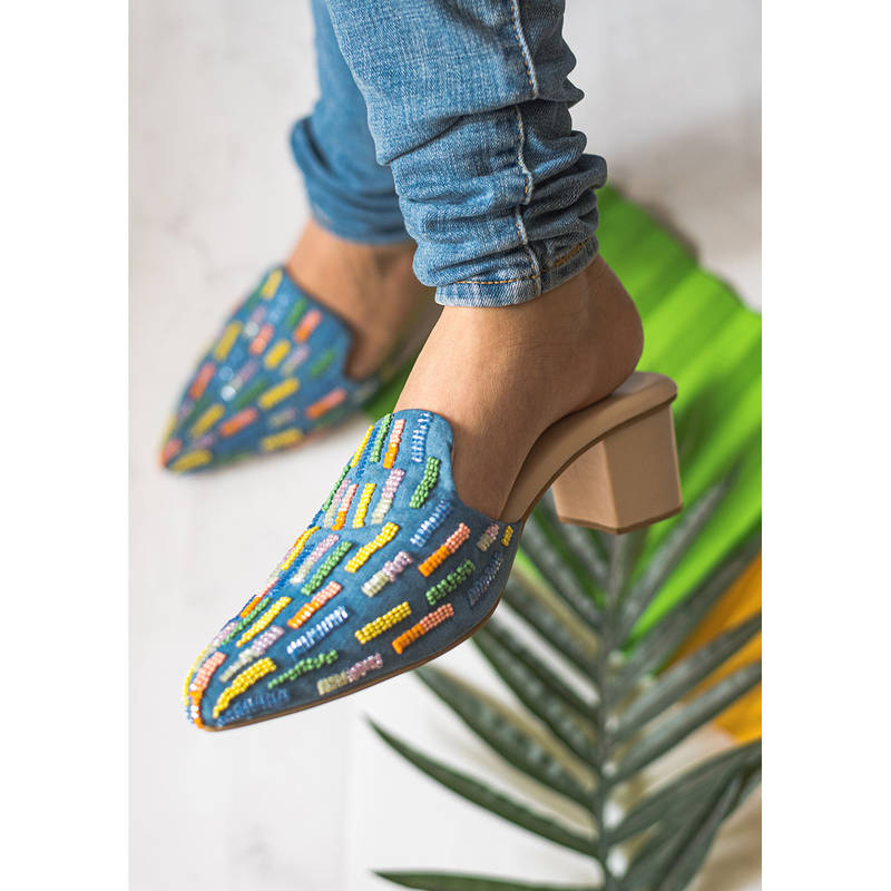 UrbanSway Blue Pointed Toe Torpedo Mules (EURO 40)
