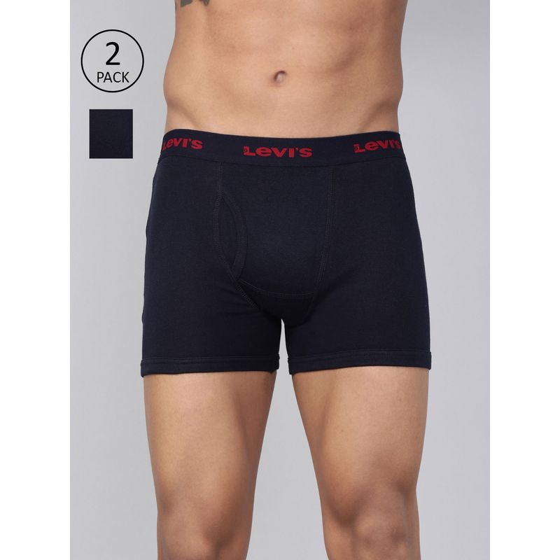 Levi's 001 Classic Boxer Brief for Men with Comfort & Smartskin Technology - Navy (Pack of 2) (L)