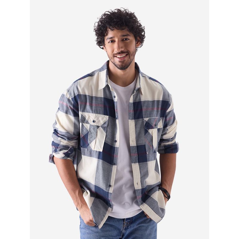 The Souled Store Original Plaid: Blue Haze Men Utility Shirt (M)