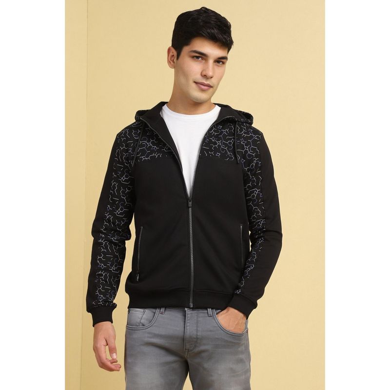 Allen Solly Men Black Hooded Neck Full Sleeves Casual Sweatshirt (M)