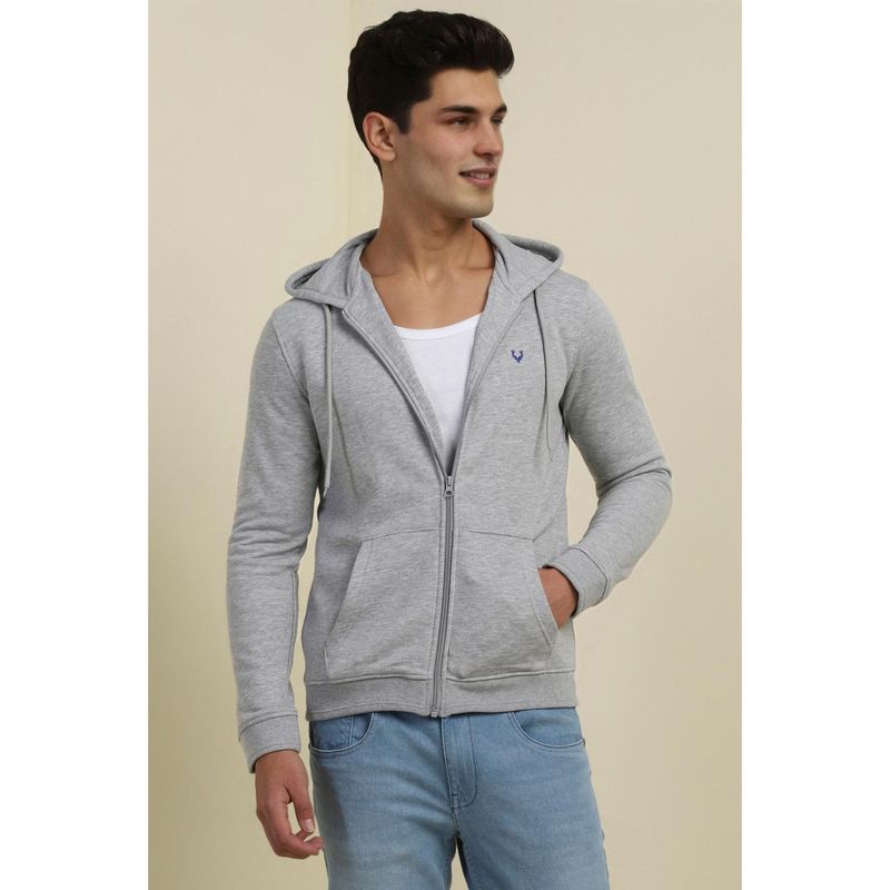 Allen Solly Men Grey Hooded Neck Full Sleeves Casual Sweatshirt (M)