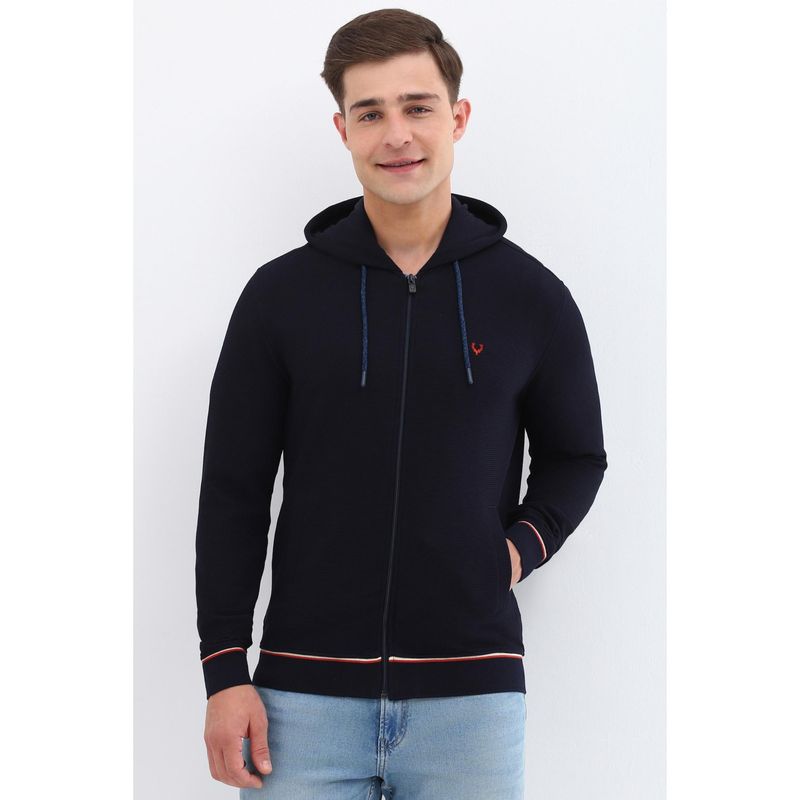 Allen Solly Men Navy Hooded Neck Full Sleeves Casual Sweatshirt (L)