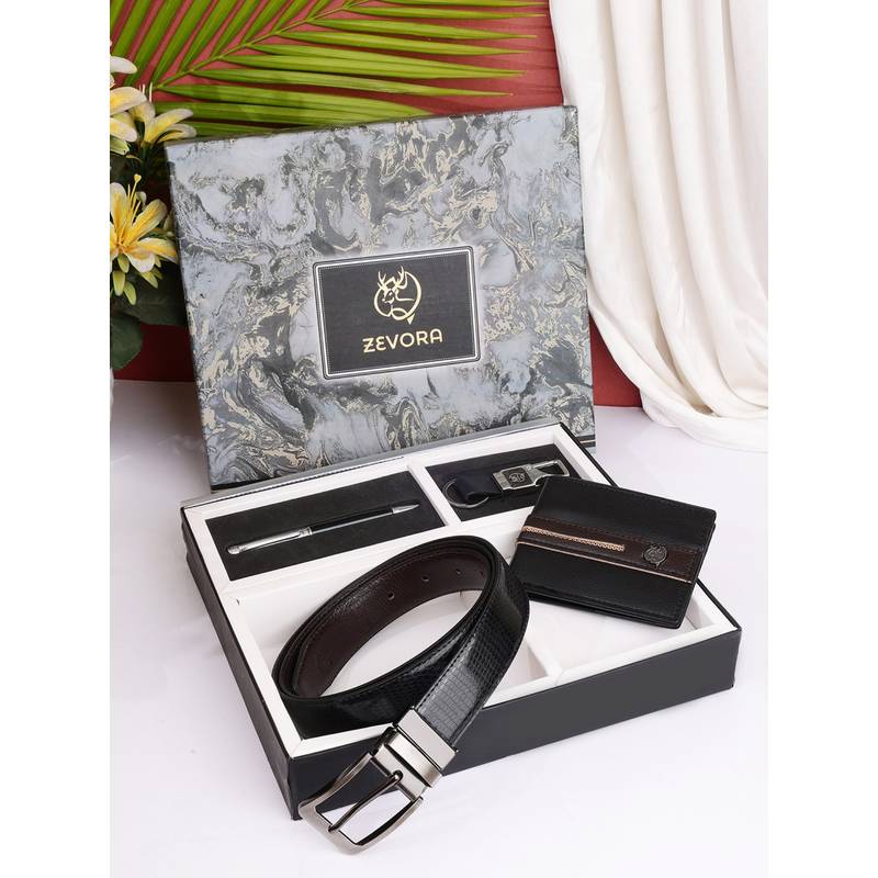 ZEVORA Men Gift Set With Reversible Black Belt With Wallet Pen & Keychain (28)