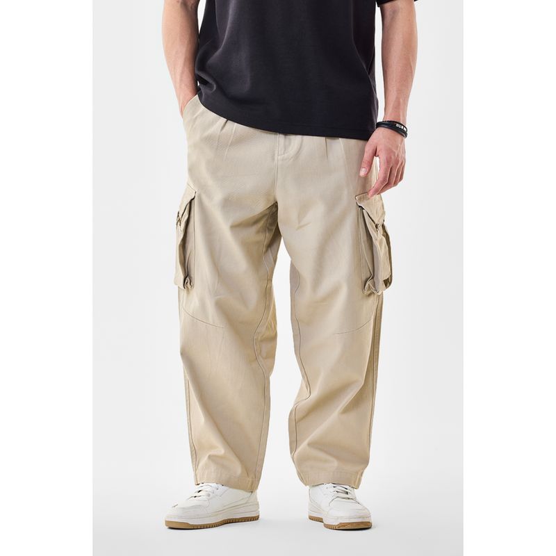 Snitch Beige Solid Straight Casual Cargo Pant for Men (34)
