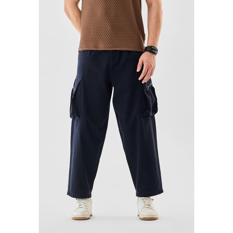 Snitch Navy Solid Straight Casual Cargo Pant for Men (32)