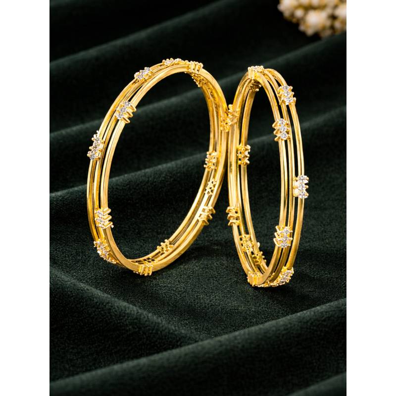 Voylla Gold Elegance Aurelia Gold Crystal Strand Bangles (Pack of 2) (2.4)