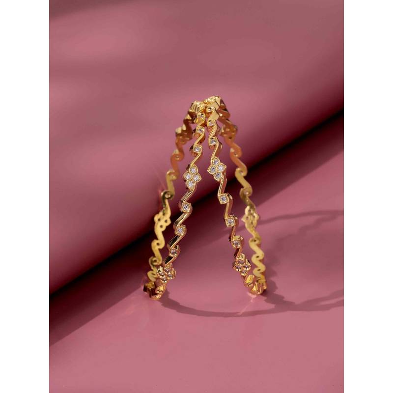 Voylla Gold Elegance Golden Grace Cz Gold Bangles (Pack of 2) (2.6)