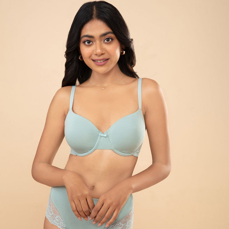 Nykd by Nykaa Breathe Lace Padded Wired T-Shirt Bra-NYB166 Blue surf (32B)