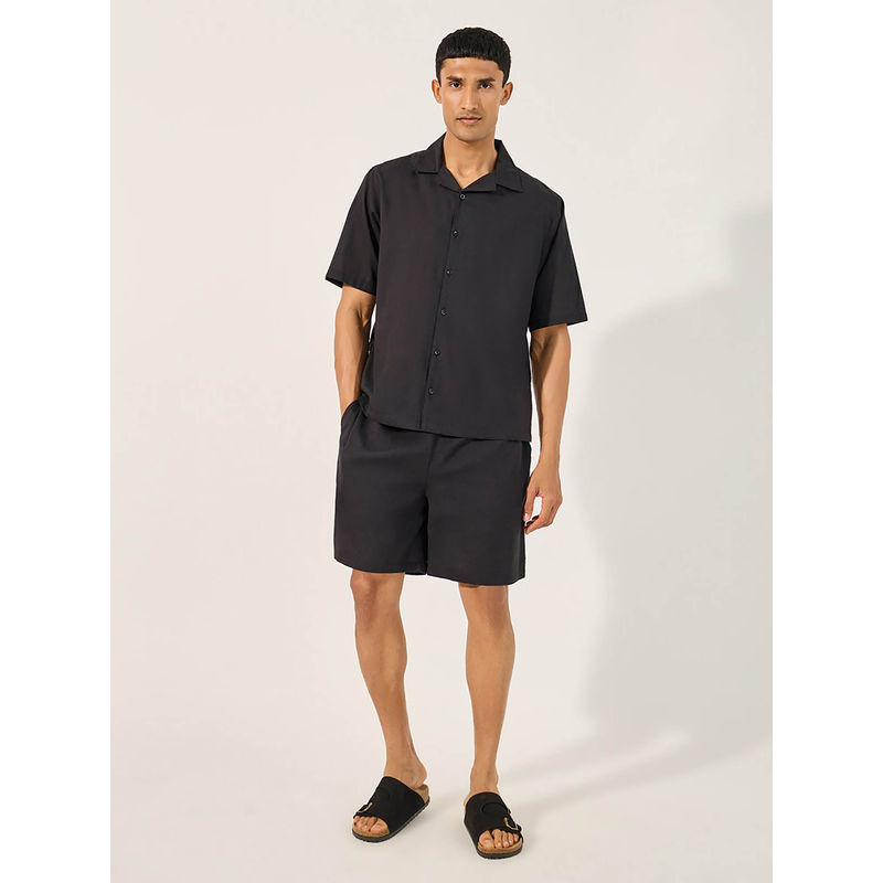 Styli Black Solid Relaxed Fit Shirt and Shorts (Set of 2) (2XL)