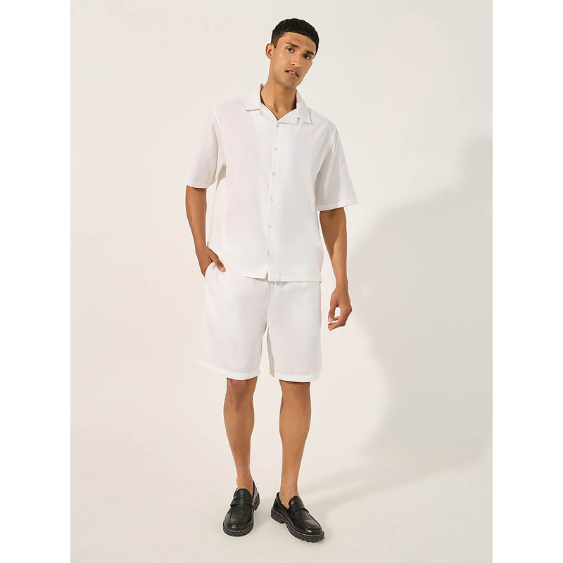 Styli Cream Solid Relaxed Fit Shirt and Shorts (Set of 2) (XL)