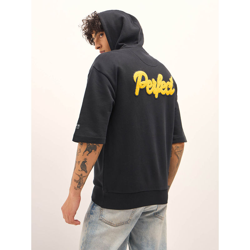 THE BEAR HOUSE Black Solid Relaxed Fit Hoodie (L)