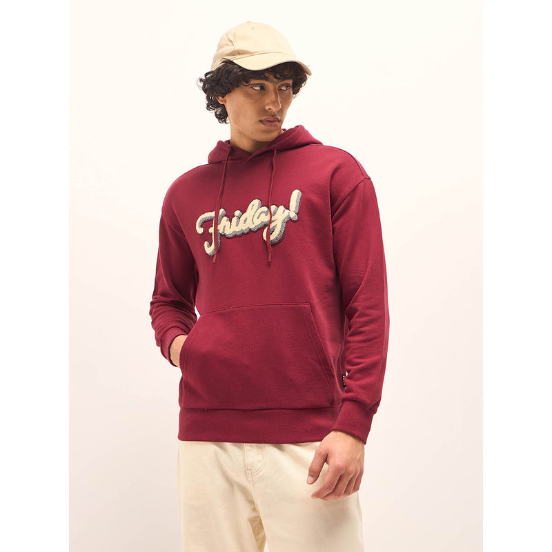 THE BEAR HOUSE Red Solid Relaxed Fit Hoodie (2XL)