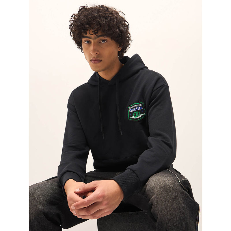 THE BEAR HOUSE Black Solid Relaxed Fit Hoodie (M)