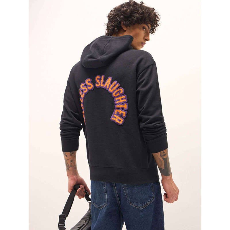 THE BEAR HOUSE Black Solid Relaxed Fit Hoodie (L)