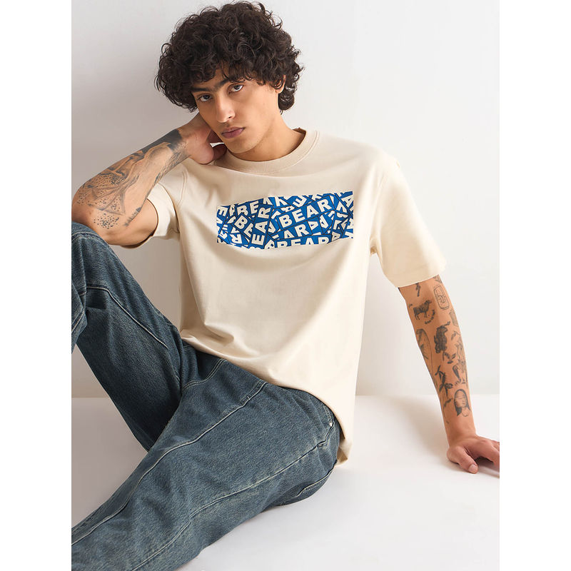 THE BEAR HOUSE Cream Printed Oversized Fit T-Shirt (L)